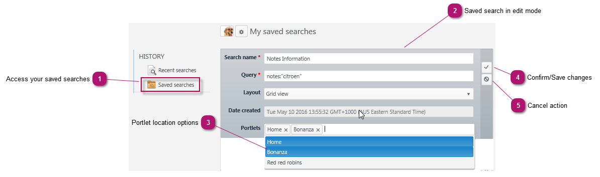 Create a saved search portlet