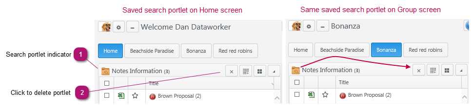 Delete a saved search portlet