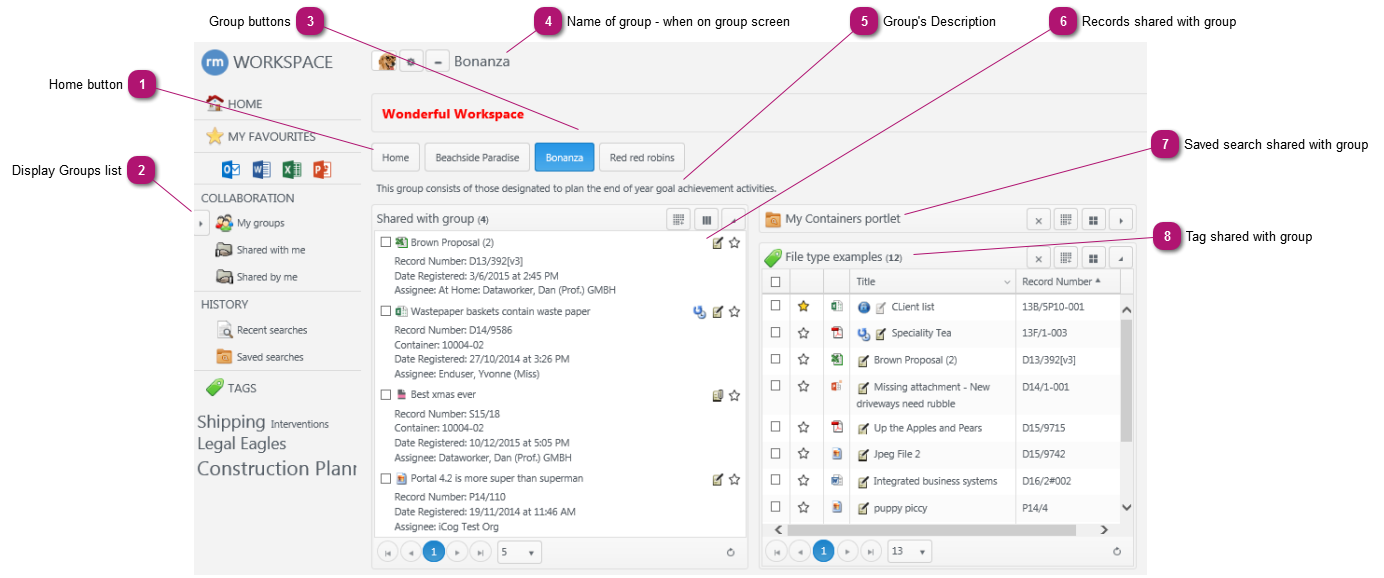 RM Workspace Home and group screen access