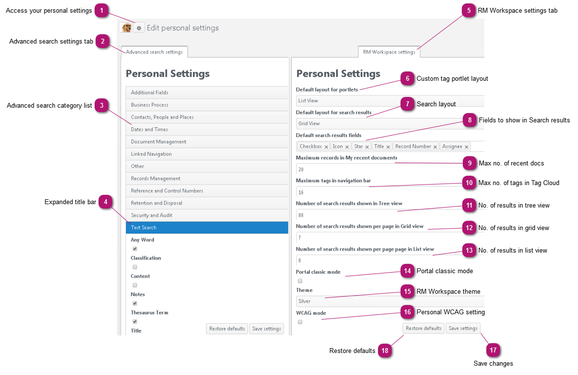 Your personal settings